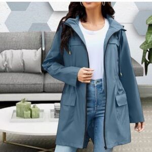 NWT NINE WEST Slate Blue Lined Water Repellent Coat
